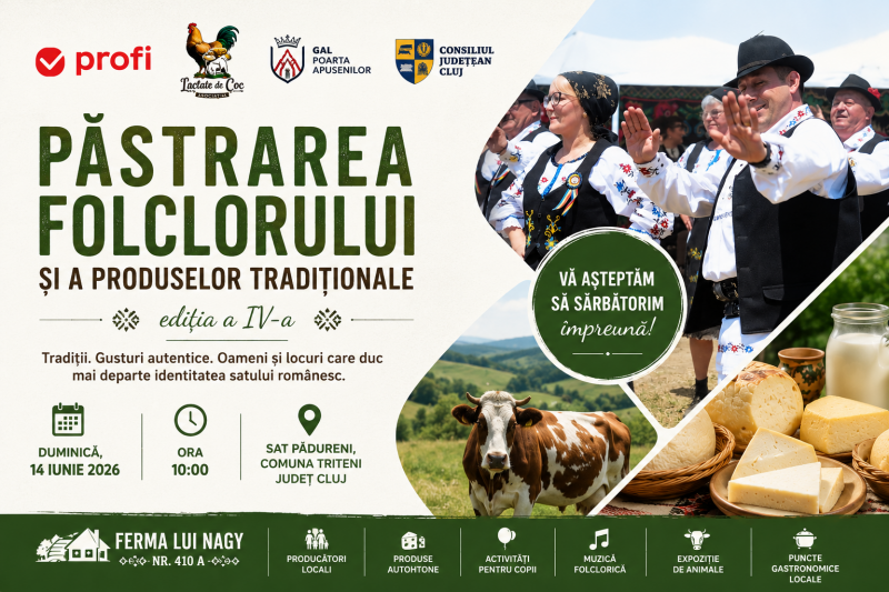 „O zi în inima satului românesc - Ferma lui Nagy găzduiește cea de-a IV-a ediție a sărbătorii tradițiilor autentice”.
