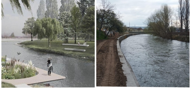 CLUJUL CIVIC | Vedeți două imagini din același unghi. Una este cu propunerea câștigătoare de Parc al Feroviarilor la râu, parc care nu se putea realiza fără ca societatea civilă locală să tragă aproape un deceniu de autoritățile locale
